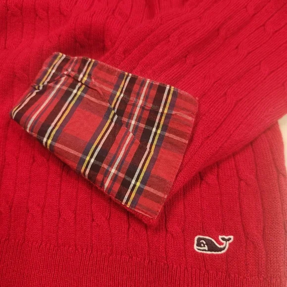 Women's Vinyard Vines Crew Neck Cable Knit Plaid Cuffed Sweater Size XL - Picture 3 of 4